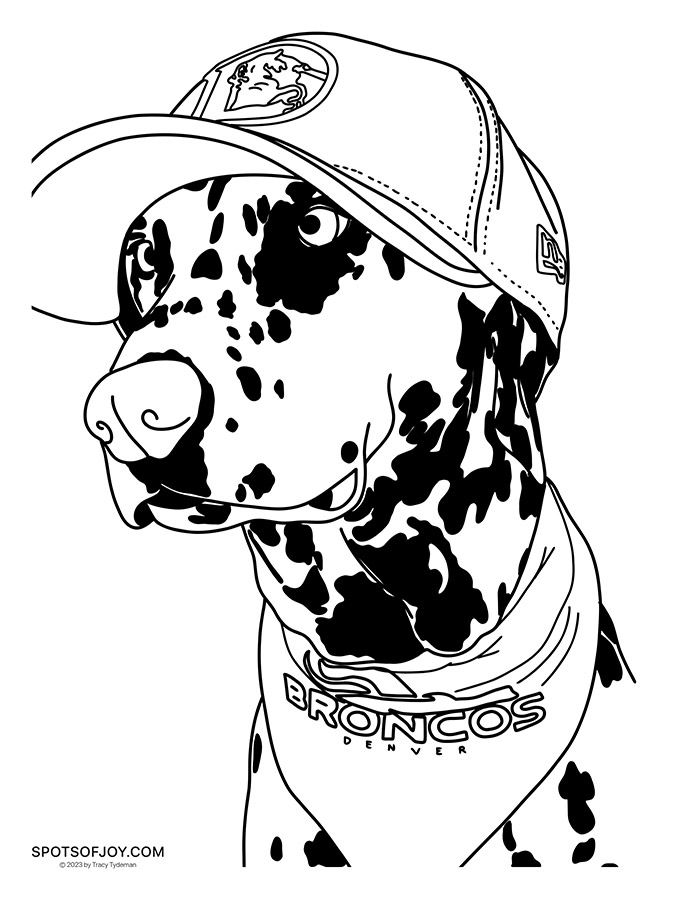 Faith the Dalmatian Broncos Coloring Sheet