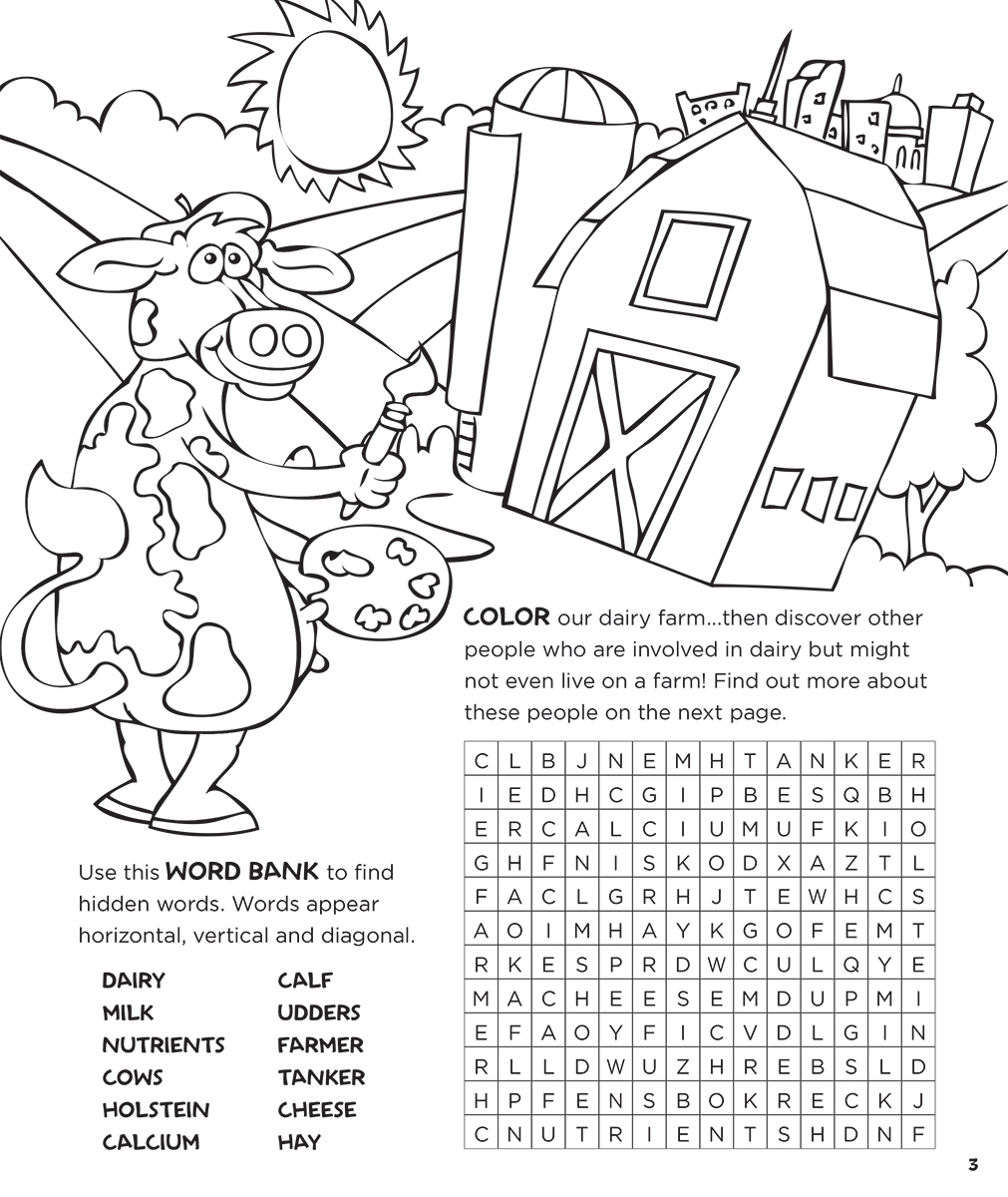 WDA The Story of Dairy Farming Coloring Book - 2nd Interior Page - Word Search