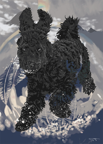Detailed Illustration of a Poodle Puppy in Wintery Globe